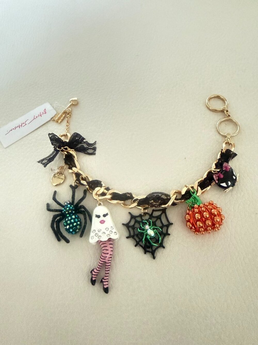 NWT Betsey Johnson Halloween BOOJEE Charm Bracelet Cat Spider Ghost Pumpkin $108